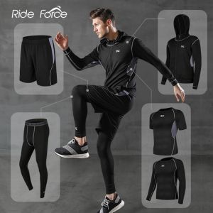 shopnow ספורט 5 Pcs/Set Men&#x27;s Tracksuit Gym Fitness Compression Sports Suit Clothes Running Jogging Sport Wear Exercise Workout Tights